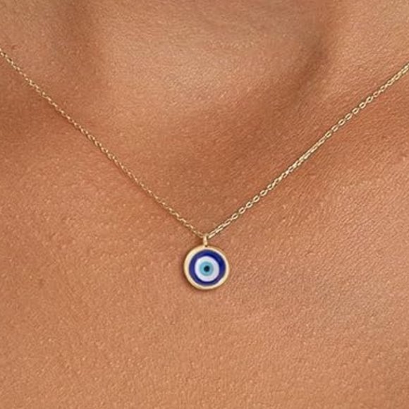 Neiman Marcus 14k Gold Plated Round Blue Evil Eye Necklace - Picture 1 of 5